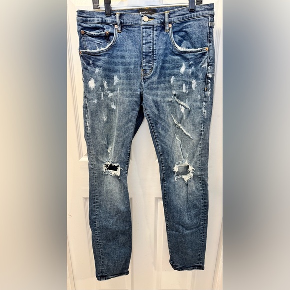 Purple Brand Men's Distressed Blue Denim Jeans - Classic Ripped Style
